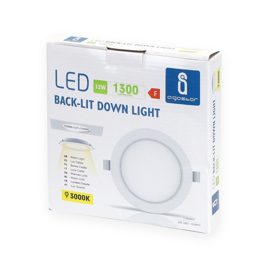 Aigostar - LED Recessed light LED/12W/230V 3000K d. 17,5 cm white