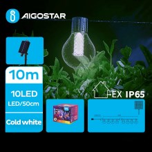 Aigostar - LED Solar decorative chain 10xLED/8 functions 10,5m IP65 cool white