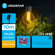 Aigostar - LED Solar decorative chain 10xLED/8 functions 10,5m IP65 warm white