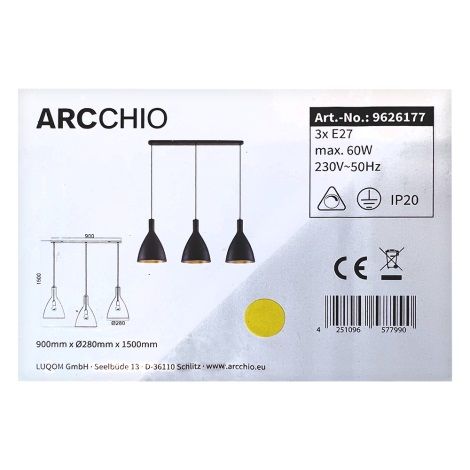 Arcchio - Chandelier on a string ARTHURIA 3xE27/60W/230V