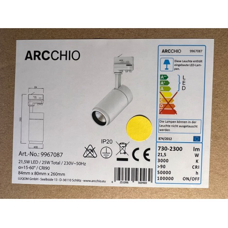 Arcchio - LED Spotlight for rail system NANNA LED/21,5W/230V