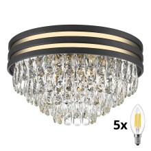 Brilagi - LED Crystal ceiling light VELURE 5xE14/40W/230V black