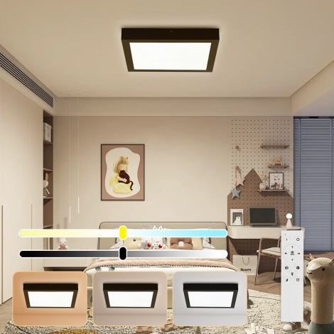 Brilagi - LED Dimmable bathroom ceiling light FRAME SMART LED/24W/230V 3000-6000K IP44 black + remote control