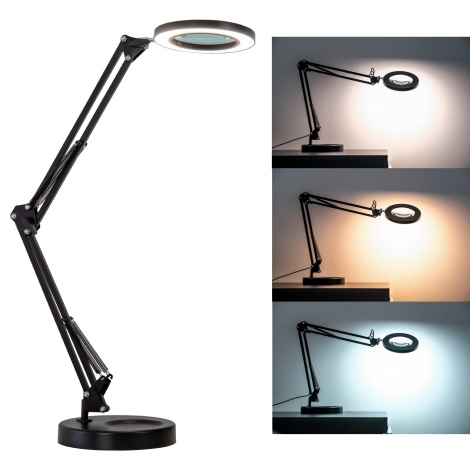 Magnifying Desk Lamp with Clamp, Dimmable LED Magnifying Lamp, Lighted  Glass Lens Swing Arm Light for for Reading Craft Black 