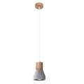 Chandelier on a string QUBIC 1xE27/60W/230V concrete/wood grey