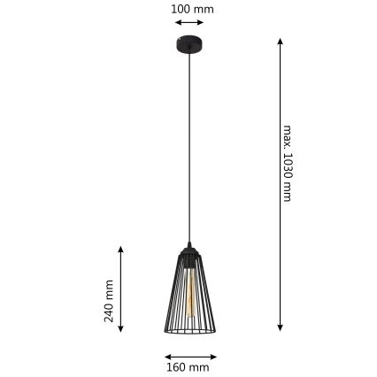Chandelier on a string TORRI 1xE27/15W/230V d. 16 cm black