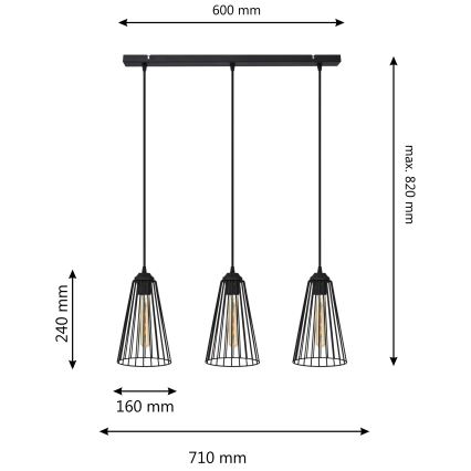 Chandelier on a string TORRI 3xE27/15W/230V black