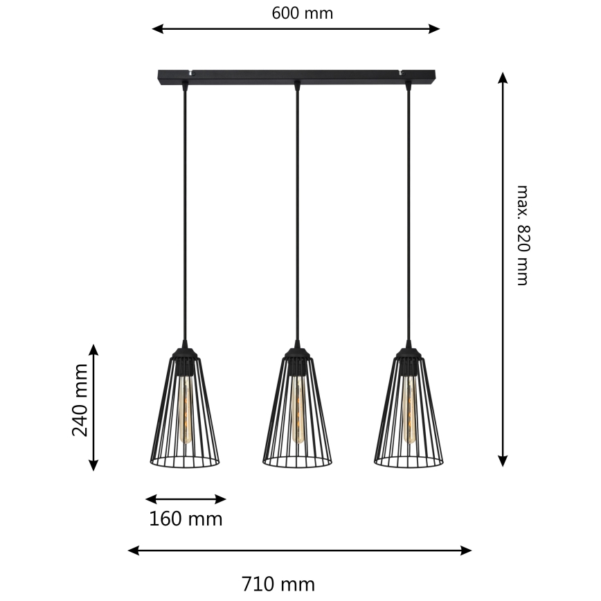 Chandelier on a string TORRI 3xE27/15W/230V black