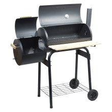 Charcoal grill with smoke house black/wood