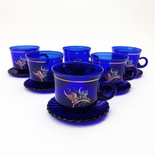 Coffee set blue with a bouquet motif and blue and red flower