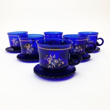 Coffee set blue with a bouquet motif