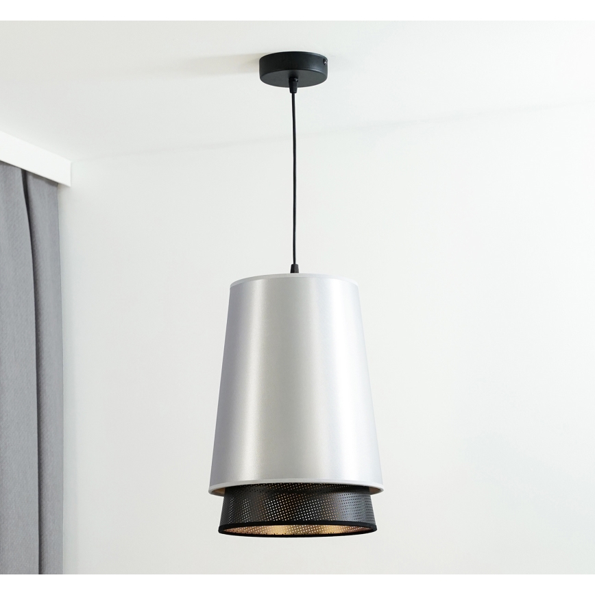 Duolla - Chandelier on a string BELL SHINY 1xE27/15W/230V d. 25 cm silver/black