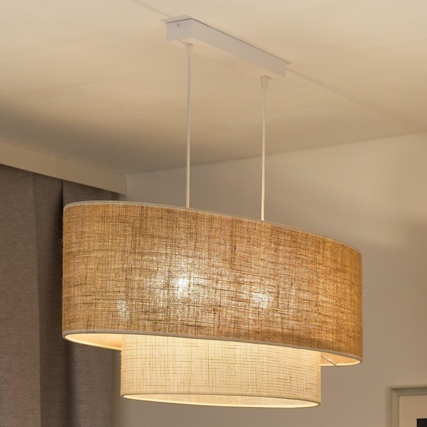 Duolla - Chandelier on a string DOUBLE OVAL YUTE 2xE27/15W/230V brown/creamy