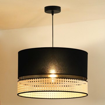 Duolla - Chandelier on a string DOUBLE RATTAN 1xE27/15W/230V d. 40 cm black/beige