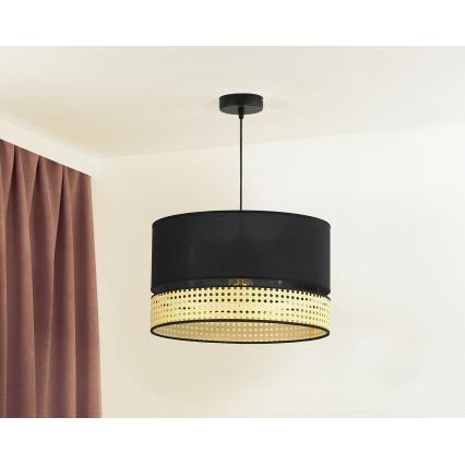 Duolla - Chandelier on a string DOUBLE RATTAN 1xE27/15W/230V d. 40 cm black/beige