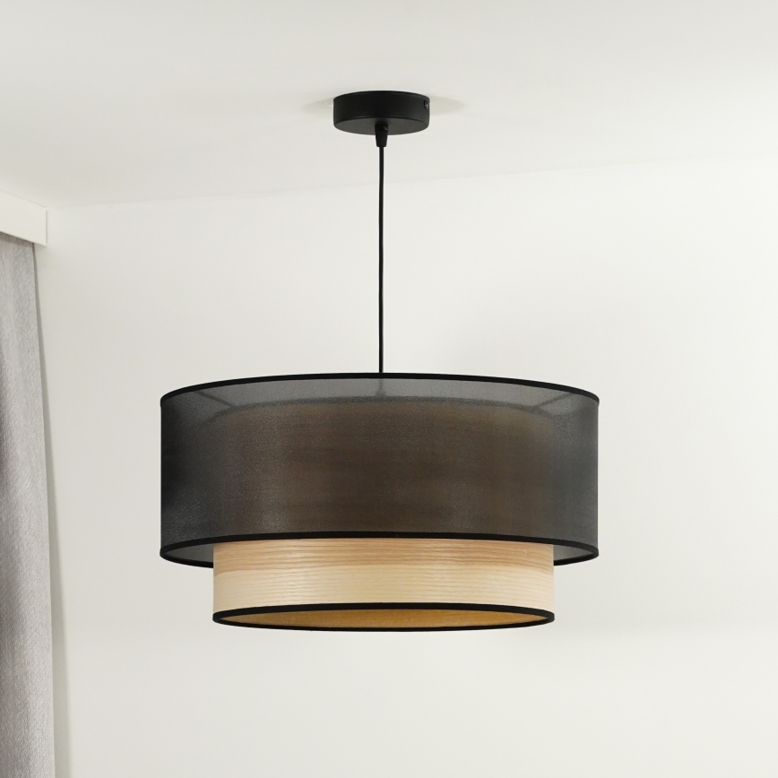 Duolla - Chandelier on a string WOOD BOHO 1xE27/15W/230V d. 45 cm black/beige
