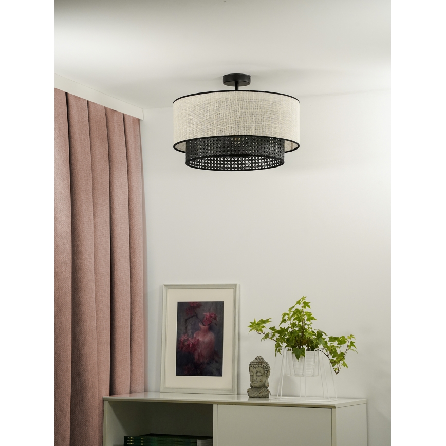 Duolla - Surface-mounted chandelier RATTAN YUTE 1xE27/15W/230V d. 45 cm creamy/black