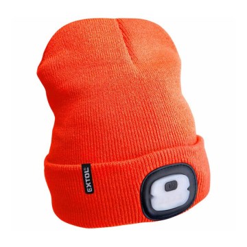 Extol - Hat with a headlamp and USB charging 250 mAh neon orange size UNI