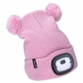 Extol - Hat with a headlamp and USB charging 250 mAh pink with pompoms size children's