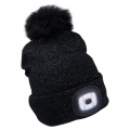 Extol - Hat with a headlamp and USB charging 300 mAh black with pompom size UNI