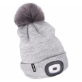 Extol - Hat with a headlamp and USB charging 300 mAh grey with pompom size UNI