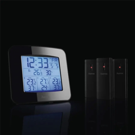 alarm 3x Weather 3xAAA display 2xAA - clock LCD | + and Hama station sensor Lamps4sale with