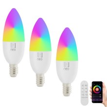 Immax NEO 07716CDO - SET 3x LED RGB+CCT Dimmable bulb E14/6W/230V Wi-Fi Tuya + remote control