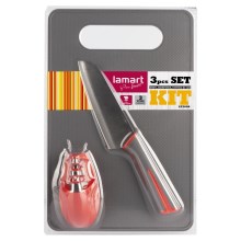 Lamart - Kitchen set 3 pcs - knife, sharpener and cutting board