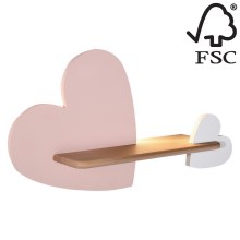 LED Children's wall light with a shelf HEART LED/5W/230V pink/white/wood - FSC certified