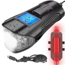 LED Rechargeable bike flashlight with a counter and bell LED/1500 mAh IP65