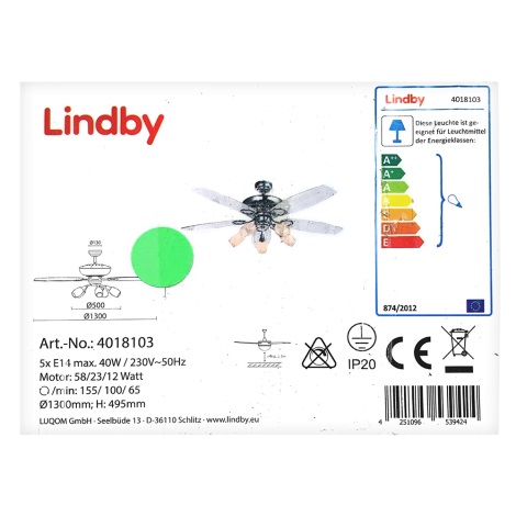 Lindby - Ceiling fan with a light CEDRIK 5xE14/40W/230V
