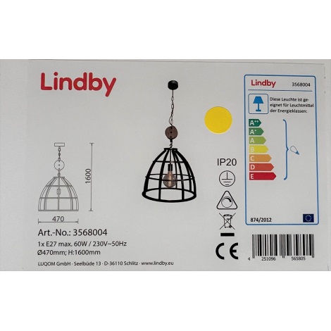 Lindby - Chandelier on a chain MAXIMILIA 1xE27/60W/230V