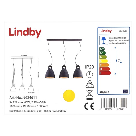 Lindby - Chandelier on a string IBU 3xE27/60W/230V