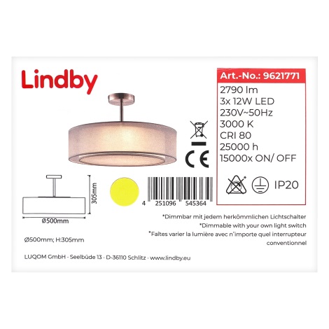 Lindby - LED Dimmable chandelier on a pole PIKKA 3xLED/12W/230V