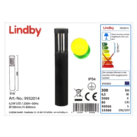 Lindby - LED Outdoor lamp JORDIS LED/6,5W/230V