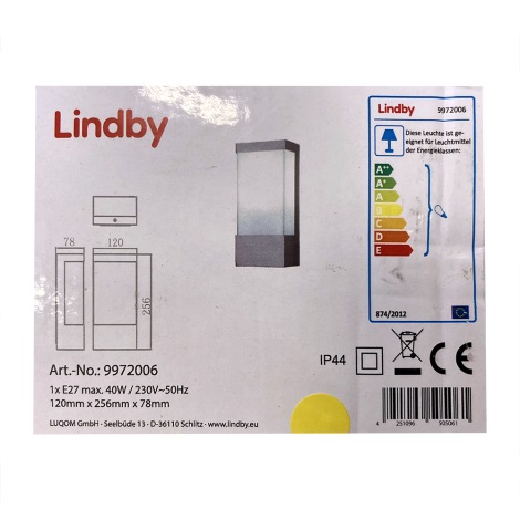 Lindby - LED Outdoor wall light KIRANA 1xE27/40