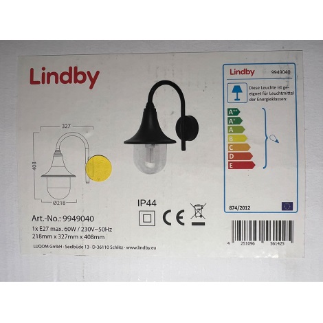 Lindby - Outdoor wall light NALEVI 1xE27/60W/230V IP44