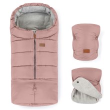 PETITE&MARS - SET Baby footmuff 3in1 JIBOT + hand muffs for a stroller JASIE pink