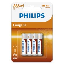 Philips R03L4B/10 - 4 pcs Zinc-chloride battery AAA LONGLIFE 1,5V 450mAh