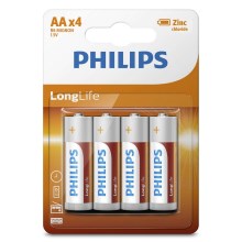 Philips R6L4B/10 - 4 pcs Zinc-chloride battery AA LONGLIFE 1,5V 900mAh