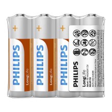 Philips R6L4F/10 - 4 pcs Zinc-chloride battery AA LONGLIFE 1,5V 900mAh