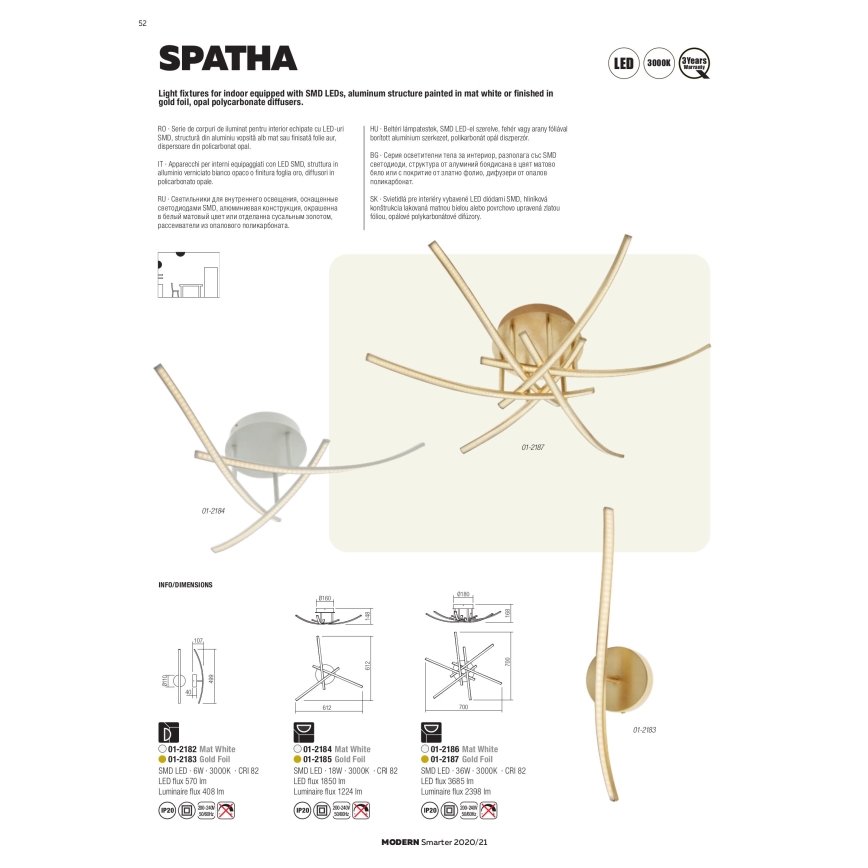 Redo 01-2185 - LED Ceiling light SPATHA 3xLED/6W/230V 3000K gold