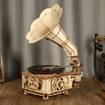 RoboTime - 3D wooden mechanical puzzle Gramophone (manual drive)