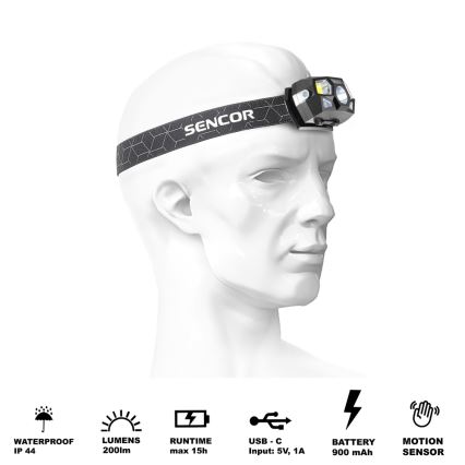 Sencor - LED Rechargeable headlamp LED/3W/900 mAh IP44