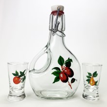 Set  1x Big bottle + 2x glass for shots clear with a fruit motif