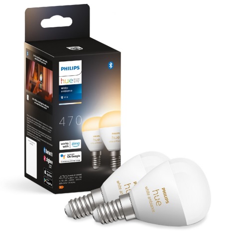 SET 2x LED Dimmable bulb Philips Hue WHITE AMBIANCE P45 E14/5,1W/230V
