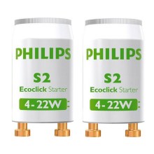 SET 2x Starter for fluorescent bulbs Philips S2 4-22W