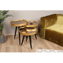 SET 3x Side table ALYS gold/black