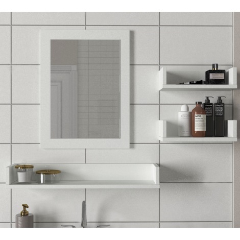 SET 3x Wall shelf + wall mirror white