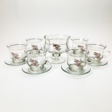 Set 6x glass cup with a saucer and 1x sugar bowl clear